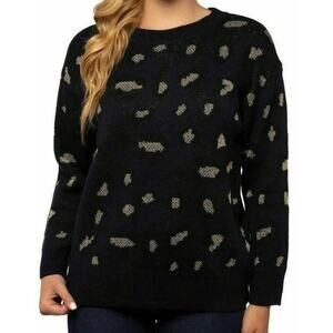 KENDALL & KYLIE • Navy + Gold Leopard Cheetah Animal Print Crew Neck Sweater